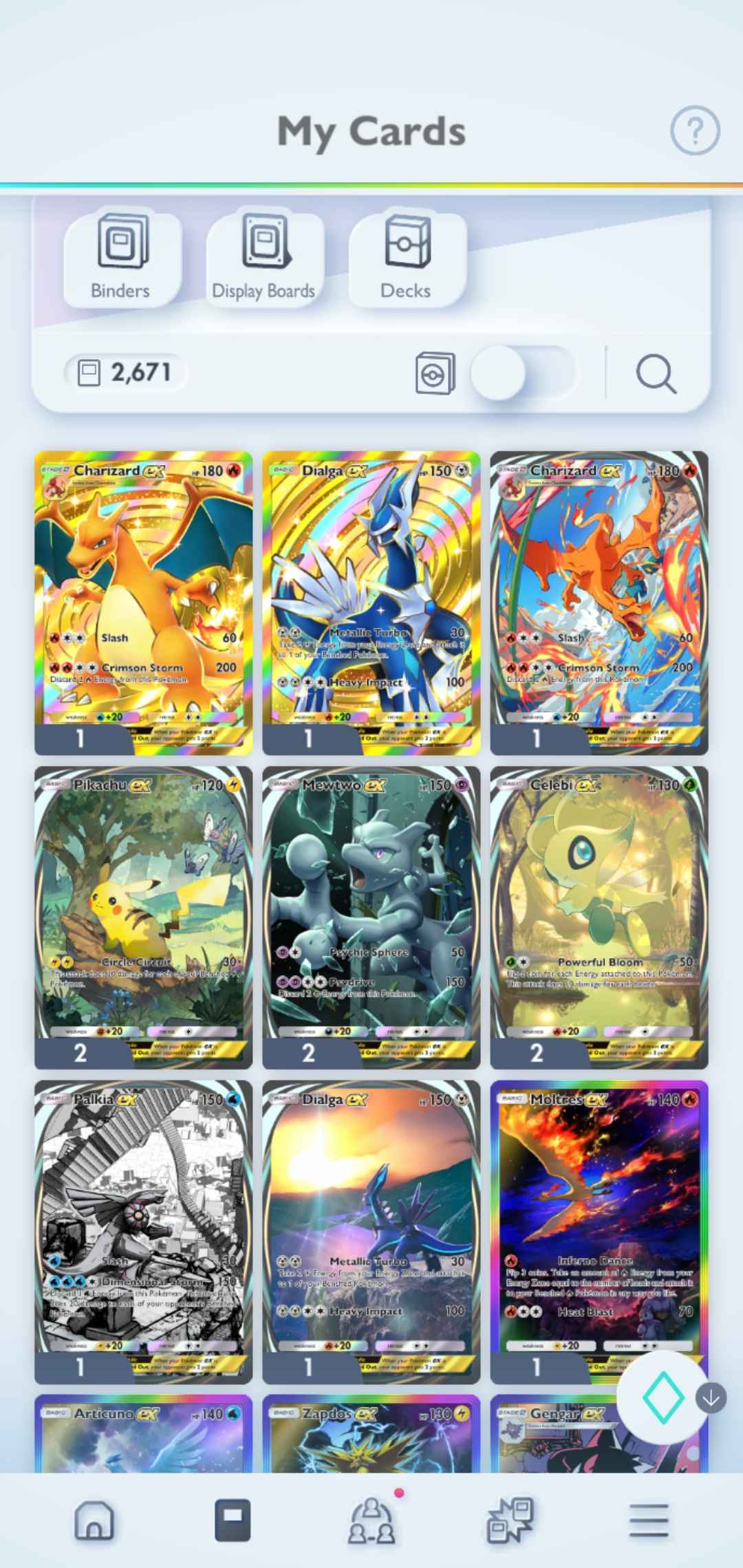 Pokémon TCG Pocket: LvL. 34 | 2600+ Cards | 2 Crown Cards + 8 Immersive Cards | Charizard & Dialga Crown EX | Charizard, Pikachu, Mewtwo, Celebi & Palkia Immersive