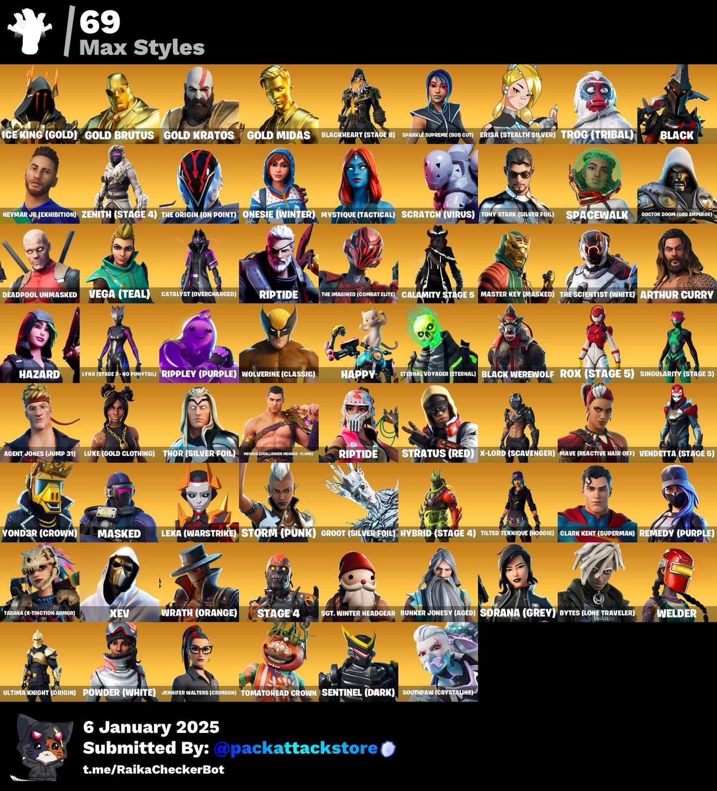 Fortnite Account - Travis Scott, Astro Jack, Gold Kratos, John Wick, OG STW | 188 Skins