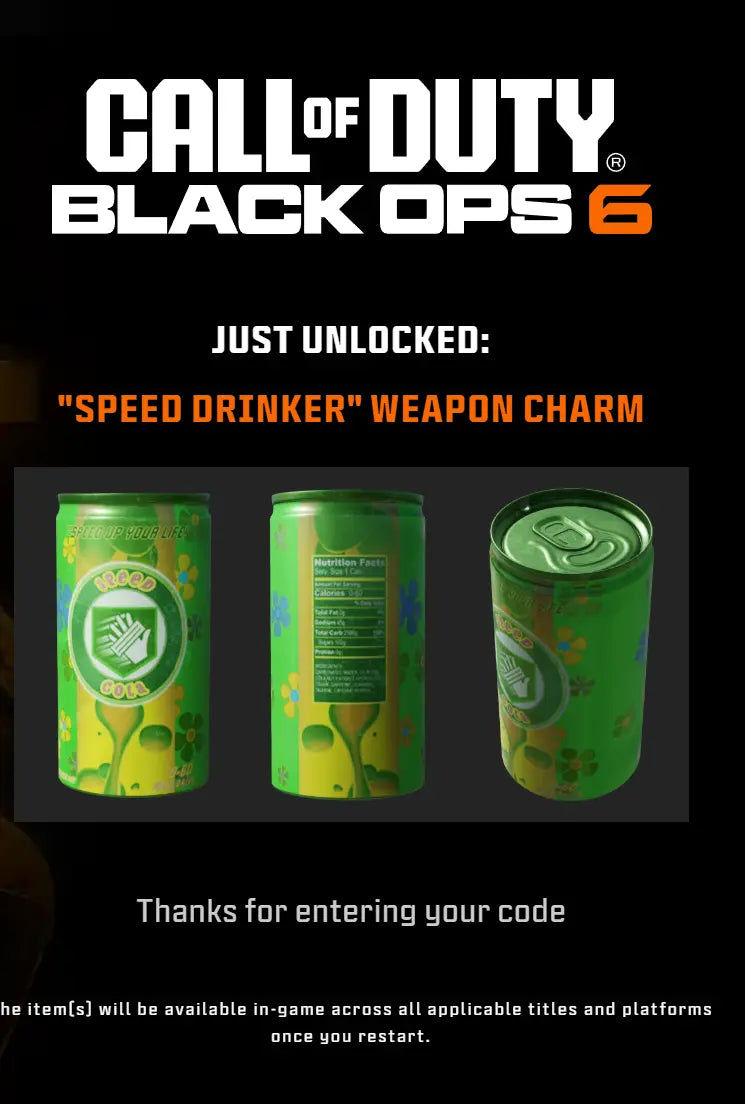 Call Of Duty Black Ops 6 "Speed Cola" Weapon Charm