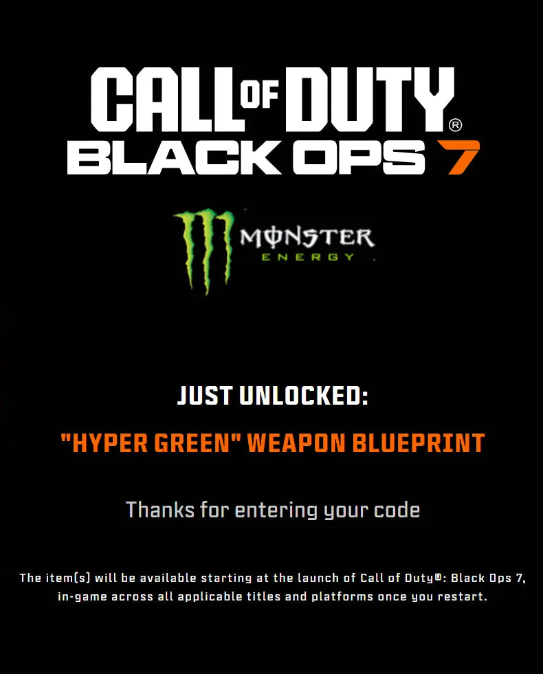 Black Ops 7 Monster Energy Rewards – Exclusive BO7 Digital Codes | Instant Delivery