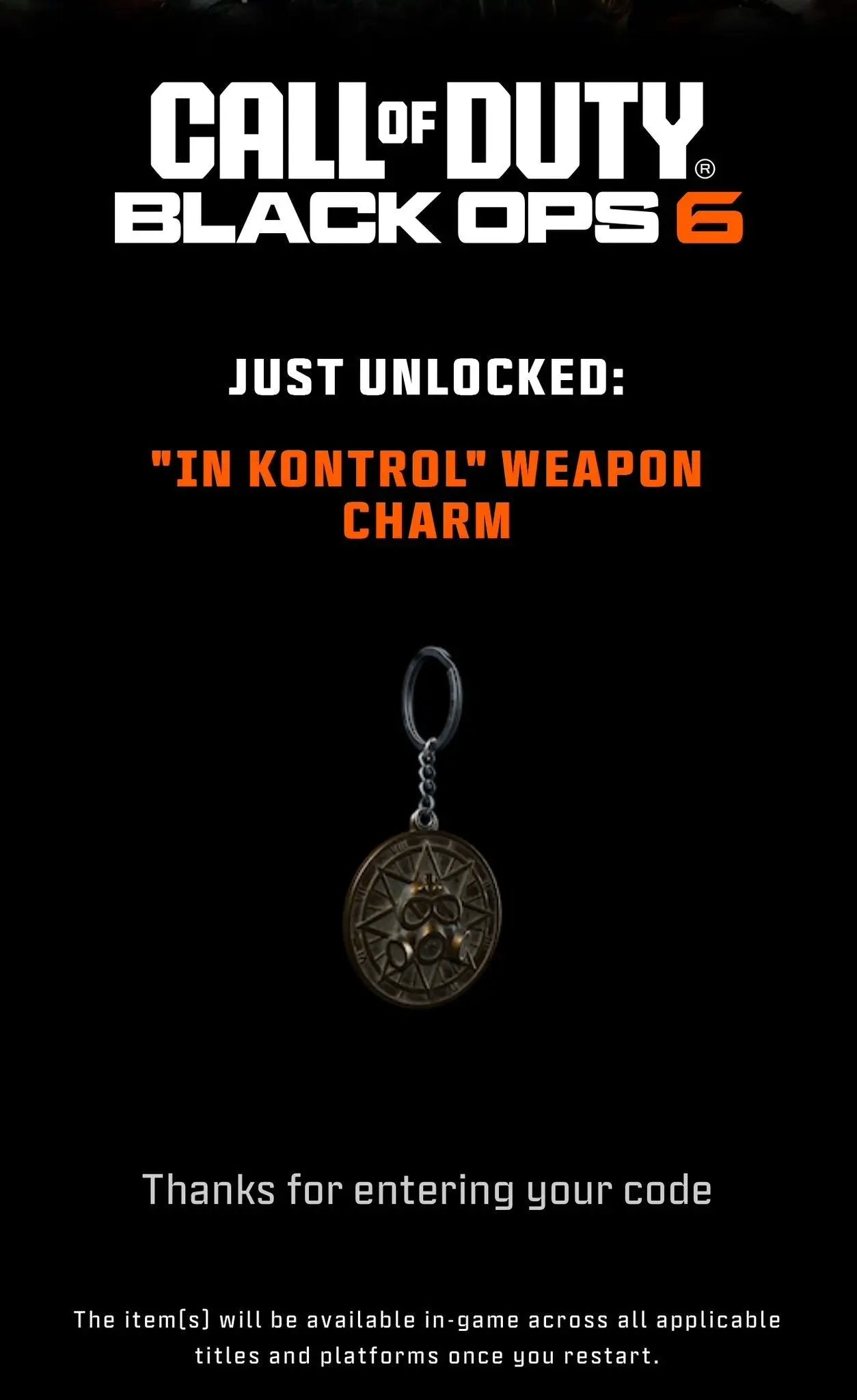 Call Of Duty Black Ops 6 "In Kontrol" Weapon Charm