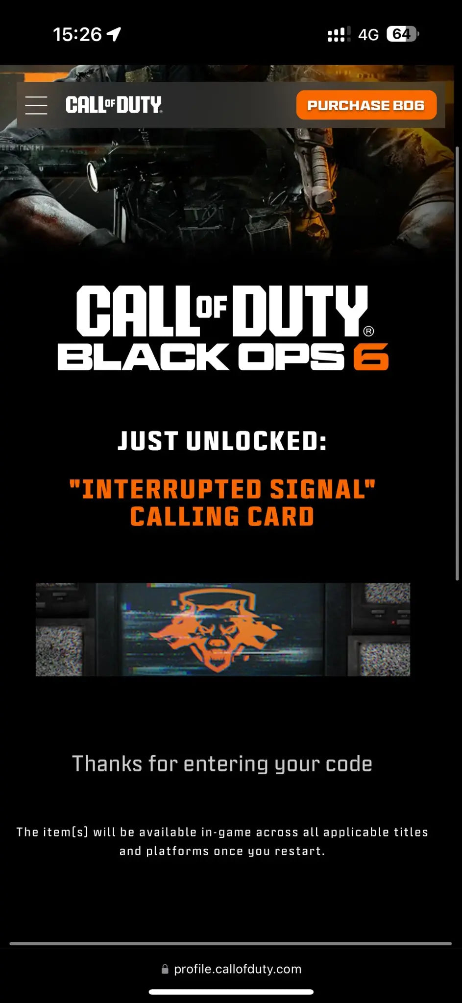 Call of Duty Black Ops 6 | Asda  Interrupted Signal Calling Card