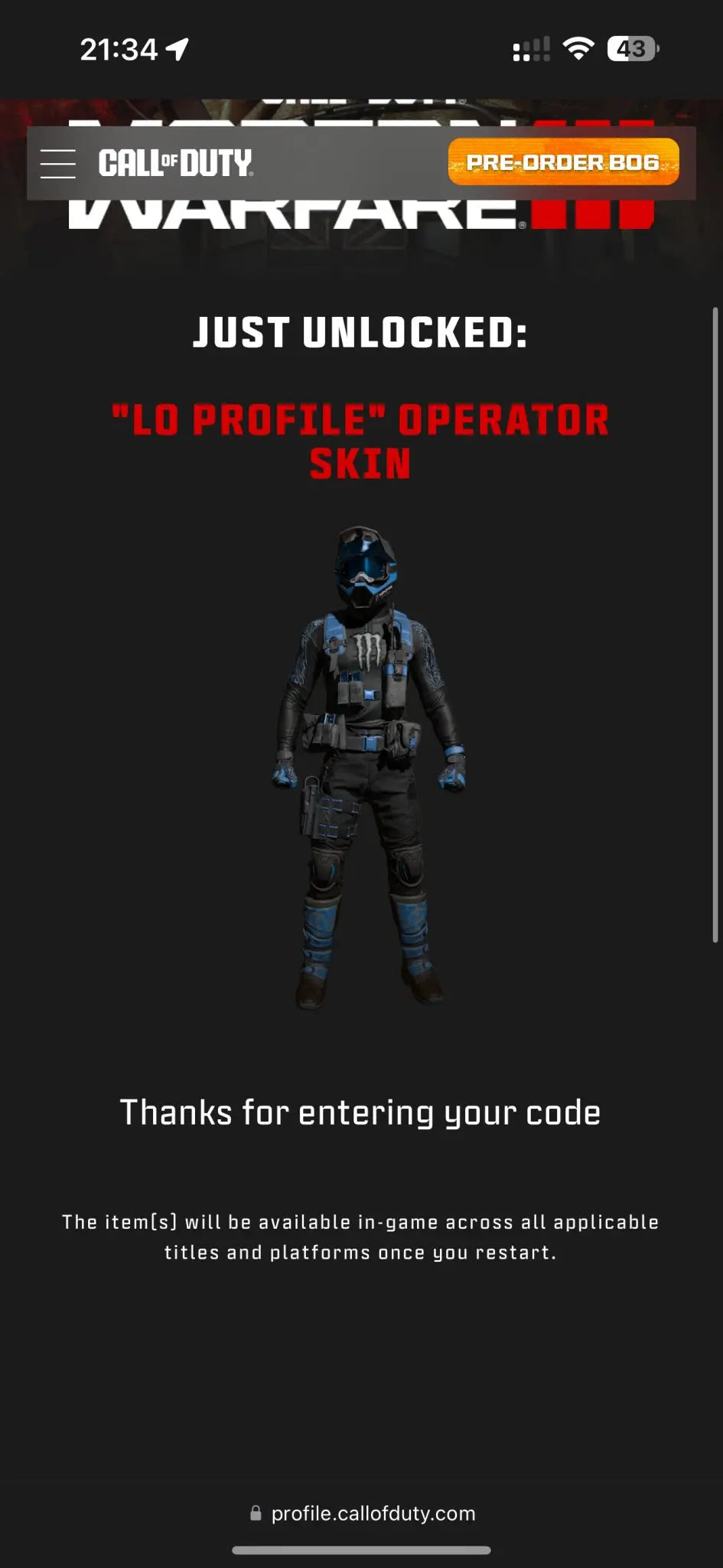 Call Of Duty Modern Warfare x MONSTER ENERGY “Lo Profile” SKIN mw3